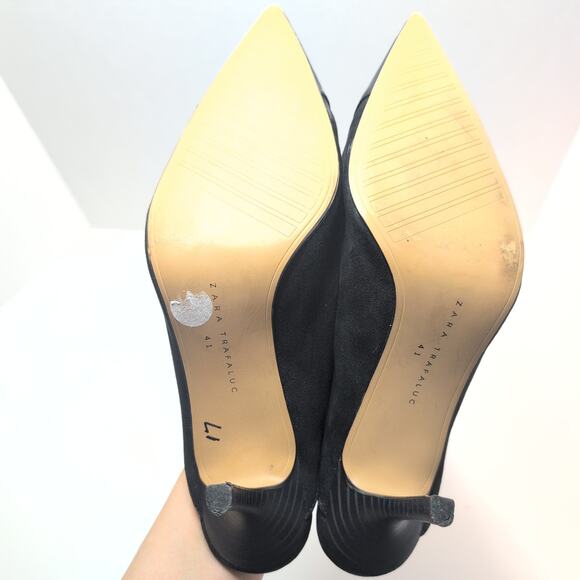 Zara Trafaluc Pointed Toe Kitten Heel Mules Women's Size 10 Patent Black Suede - Picture 7 of 9